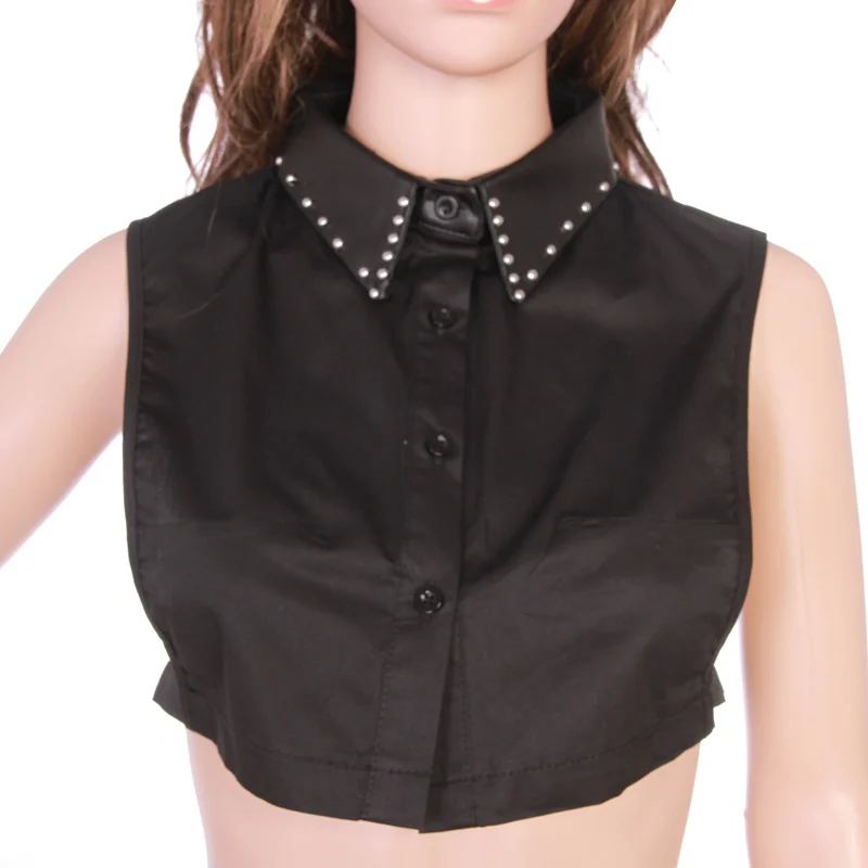 

False Fake Collar Women Rrivet PU Punk Style Faux Collar Detachable Collar Lapel Blouse Ladies Clothes Accessories