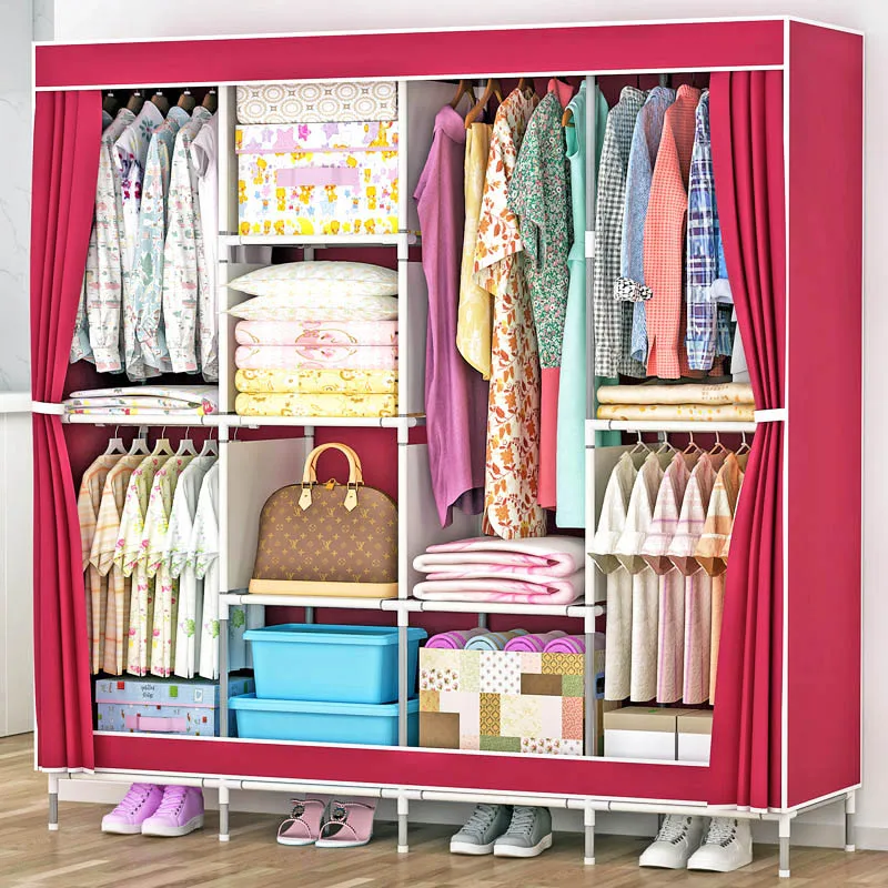 Folding combination cloth wardrobe bold reinforcement steel pipe rack large-capacity multi-functional storage cabinet furniture Folding combination cloth wardrobe bold reinforcement steel pipe rack large-capacity multi-functional storage cabinet furniture