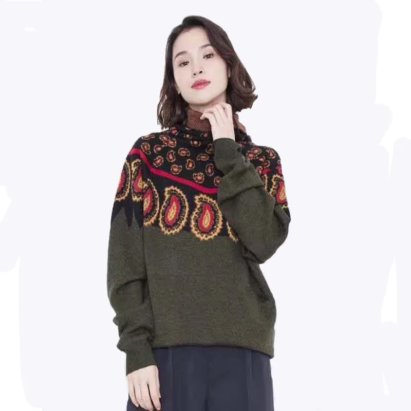 Retro Light Luxuriant Peacock Feather Embossed Knits Turtleneck High-collared Loose-knit Sweater Woman Turtleneck Sweaters Women Retro Light Luxuriant Peacock Feather Embossed Knits Turtleneck High-collared Loose-knit Sweater Woman Turtleneck Sweaters Women