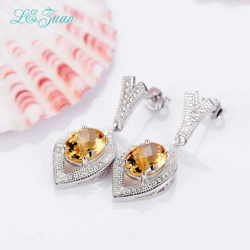 

L&zuan 4.71ct Natural Citrine Earrings 925 Sterling Silver Trendy Drop Earrings FIne Jewelry Earring For Women