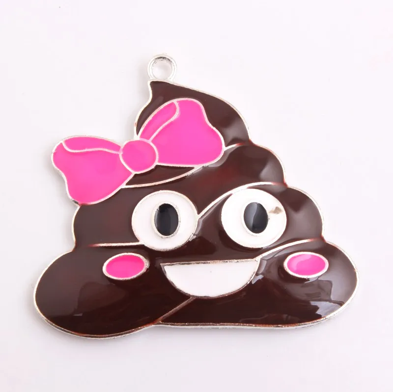 

OYKZA 52x50mm 5pcs Alloy Enamel DIY Brown Poop with Bow Pendants for Chunky Necklace Keychain Making