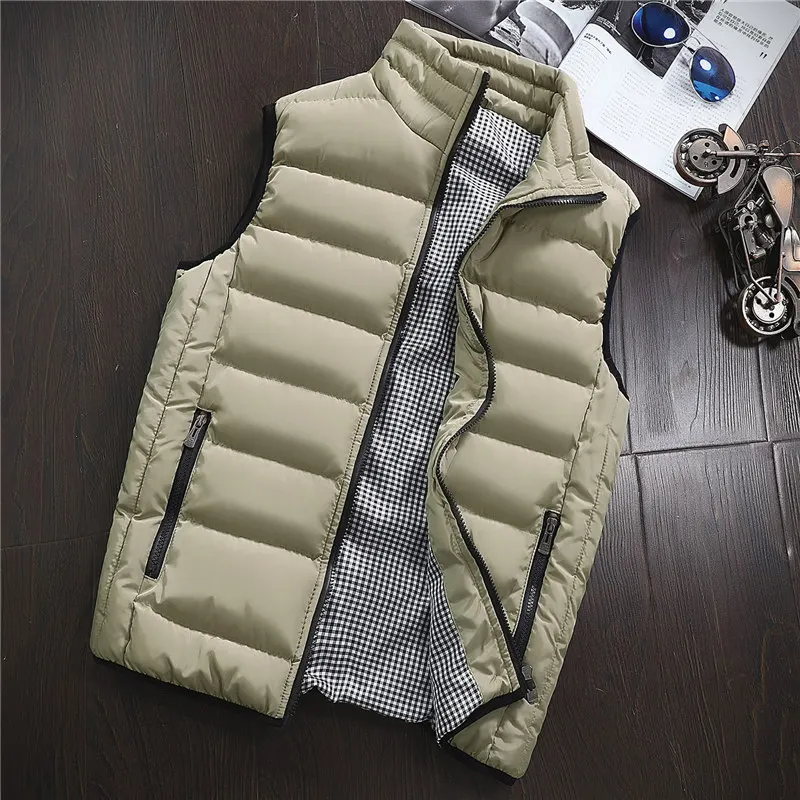 Mens Plus Size 5XL Vest Men New Stylish Spring Autumn Warm Sleeveless Jacket Men Winter Waistcoat Men's Vest Casual Coats - Цвет: Khaki