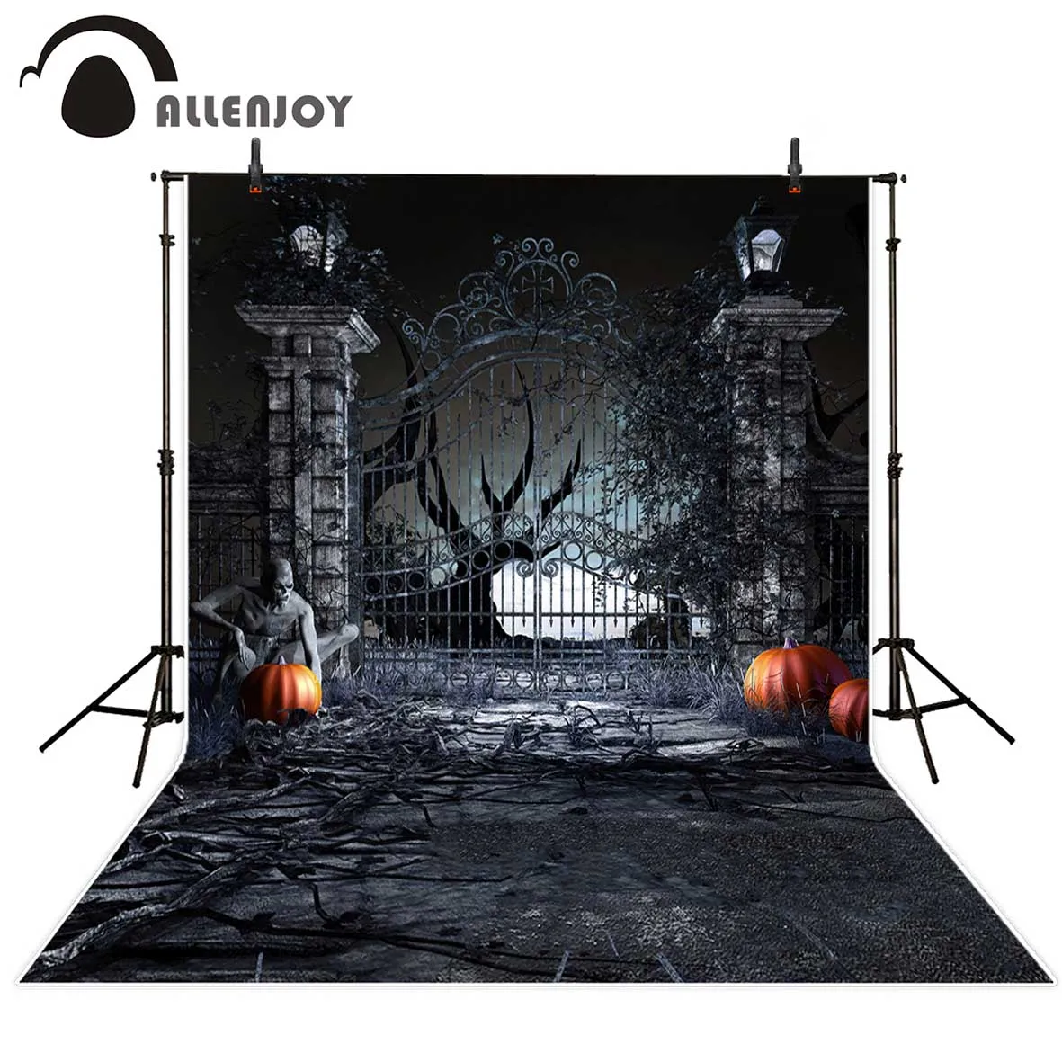 

Allenjoy photography backdrops Scary Halloween Background Pumpkin Door Zombie Night Background Photographic studio background