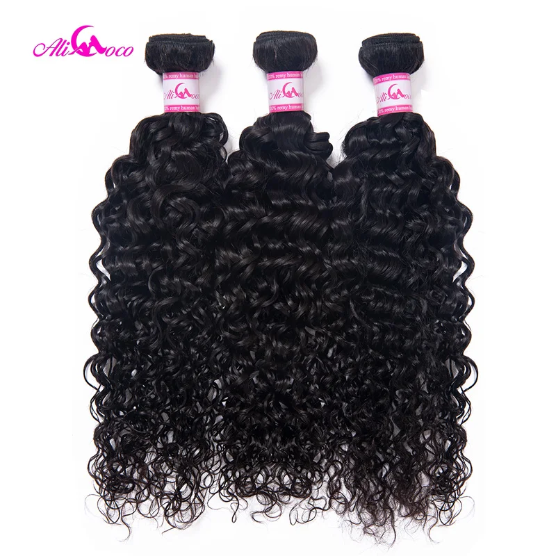 

Ali Coco Hair Brazilian Water Wave Weave Bundles 3PCS 100% Human Hair Weaves Natural Color Remy Hair Extensions 8-28 nch