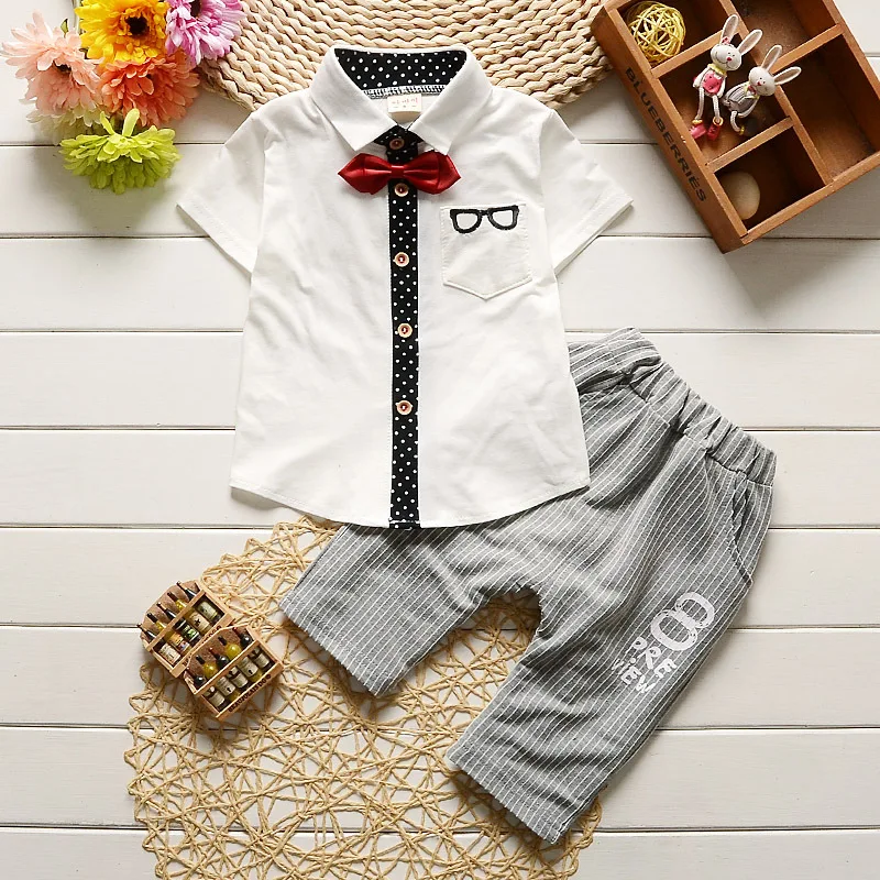 Hot 1 2 3 Years Baby Boys Summer Clothing Set Cotton Boys Suits White T