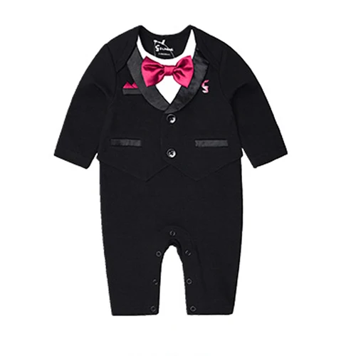 В году, официальный джентльменский комбинезон для новорожденных мальчиков свадебный смокинг с длинным рукавом, комбинезон, одежда для мальчиков от 0 до 24 месяцев, день рождения - Цвет: Черный