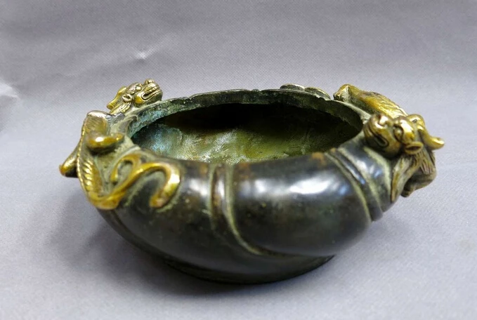 

wholesale factory China bronze gild carved good luck two dragon censer incense burner Statue