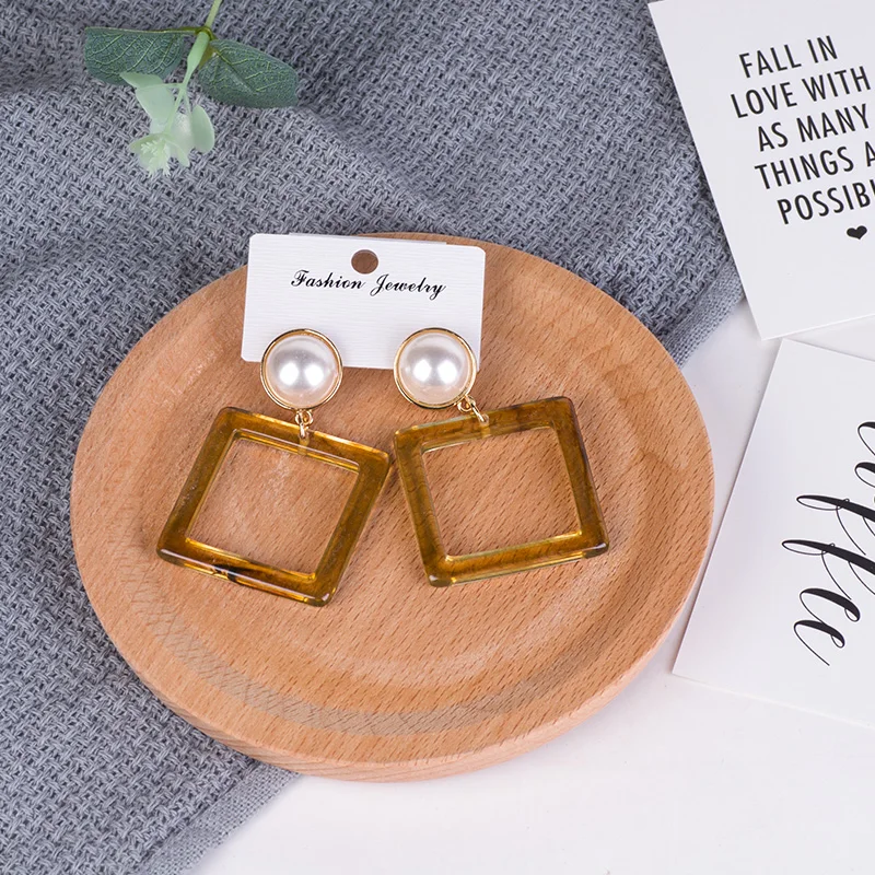 GUANLONG Trendy Resin Drop Earrings for Women Geometric Acrylic Imitation Pearl Dangling Earings Fashion Elegant Dangle Earring (4)