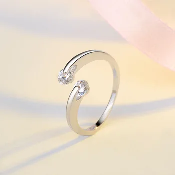 

New 925 Sterling Silver Two Zirconia Rings For Women Adjustable Size Wedding Finger Crystal Rings