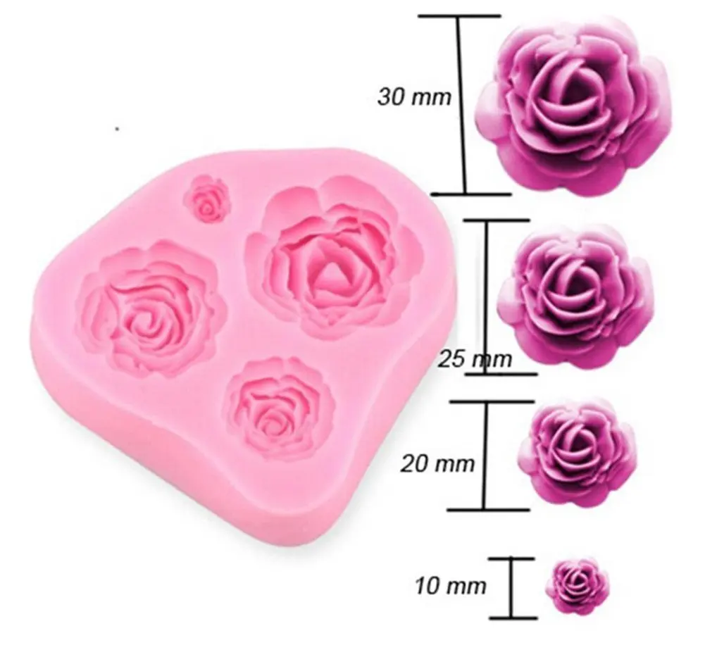 

Roses Flower Silicone Cake Mold Chocolate Sugarcraft Decorating Fondant Fimo Tools 4 Size in 1