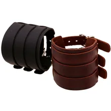 Pulseras de cuero genuino estilo Rock 27cm hebilla ajustable Vintage Wrap Bangles pulsera negro/marrón para novio novia