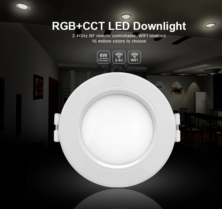 Mi Light 6W/12W RGBCCT (RGB+Warm White/White) led downlight by wifi led controller 2.4G Remote Control Brightness Dimmer angled downlights