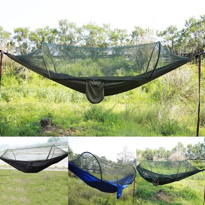 

2018 New Automatic Speed-opening Mosquito Net Hammock with Pole Outdoor Hammock Parachute Cloth Camping Mosquito-proof Sky Tent