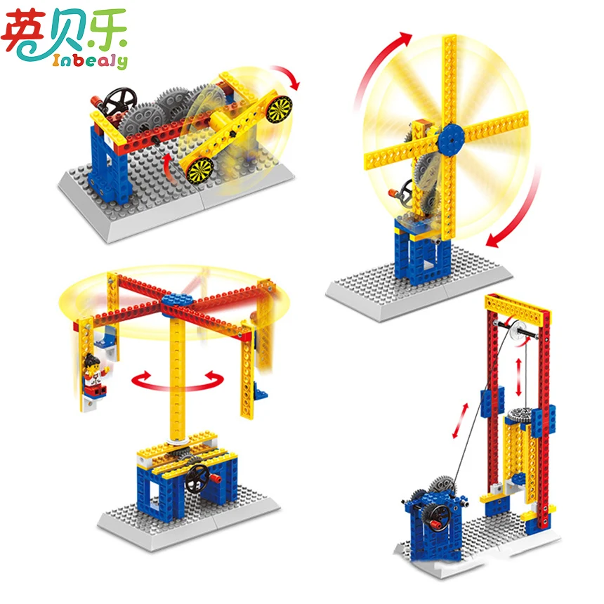 

Construction Blocks Assembled Machine Gear Lift Carousel Windmill Set ABS Creative Children Education Building Blocks Boys Toys