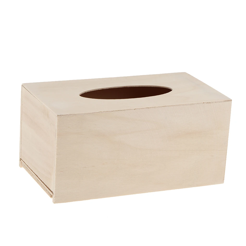 1x Unfinished Wood Tissue Box Holder Natural Wooden Box Cover Home Decor