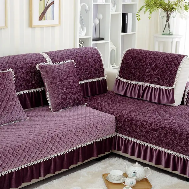 Us 12 36 47 Off 1pc Lace Decorative Purple Sofa Towel Sectional Covers Modern Camel Seat Slipcover Cushion Couch Cover Home Decor Many Size In