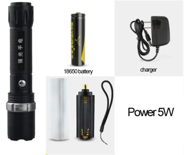 Высококачественный портативный фонарик для кемпинга, охоты, светодиодный фонарь, перезаряжаемый литиевый аккумулятор с зарядным устройством - Испускаемый цвет: Black 5W