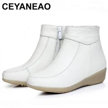 CEYANEAONew/мягкие удобные зимние ботинки Белая обувь для медсестры теплые зимние ботинки на танкетке ботинки из натуральной кожи женские ботильоны