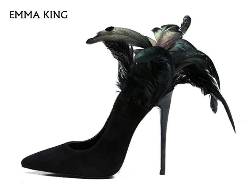 

Spring/Autumn Celebrity Style Sexy Pumps Feather Embellished Women High Heels Sexy Pointed Toe Stiletto Party Shoes Woman