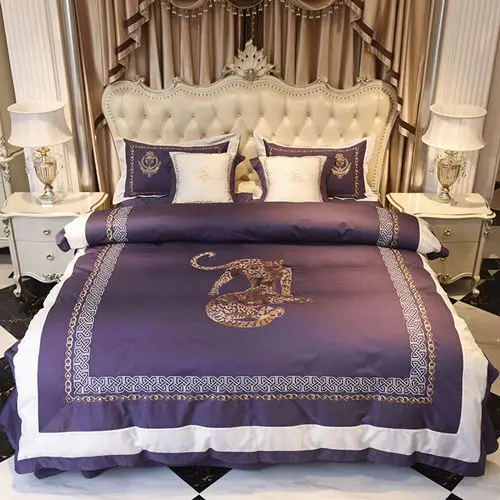 Египетский хлопок с вышитым тигром роскошное фиолетовое Комплект постельного белья 4/6 шт. King queen размер, Комплект постельного белья набор пододеяльник - Цвет: 1