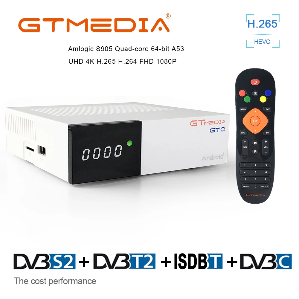 

FREESAT gtmedia GTC Android 6.0 TV BOX DVB-t2/s2/Cable/ISDBT Amlogic S905D 2GB RAM 16GB ROM freesat + 1 year free CCcam gift