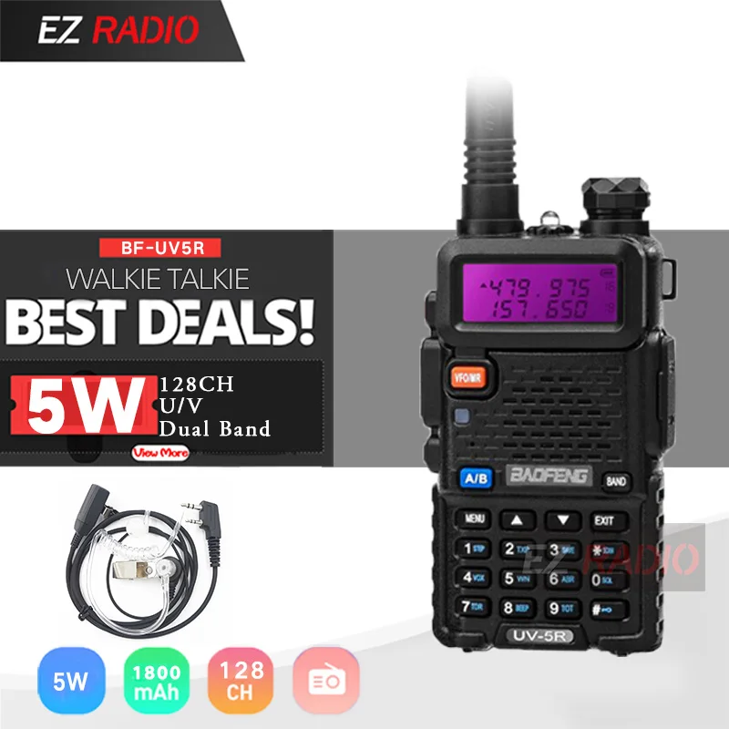 Baofeng UV-5R рация двойной дисплей двухдиапазонный Baofeng UV5R портативный 5 Вт UHF VHF двухстороннее радио Pofung UV 5R - Цвет: Black-Air Tube