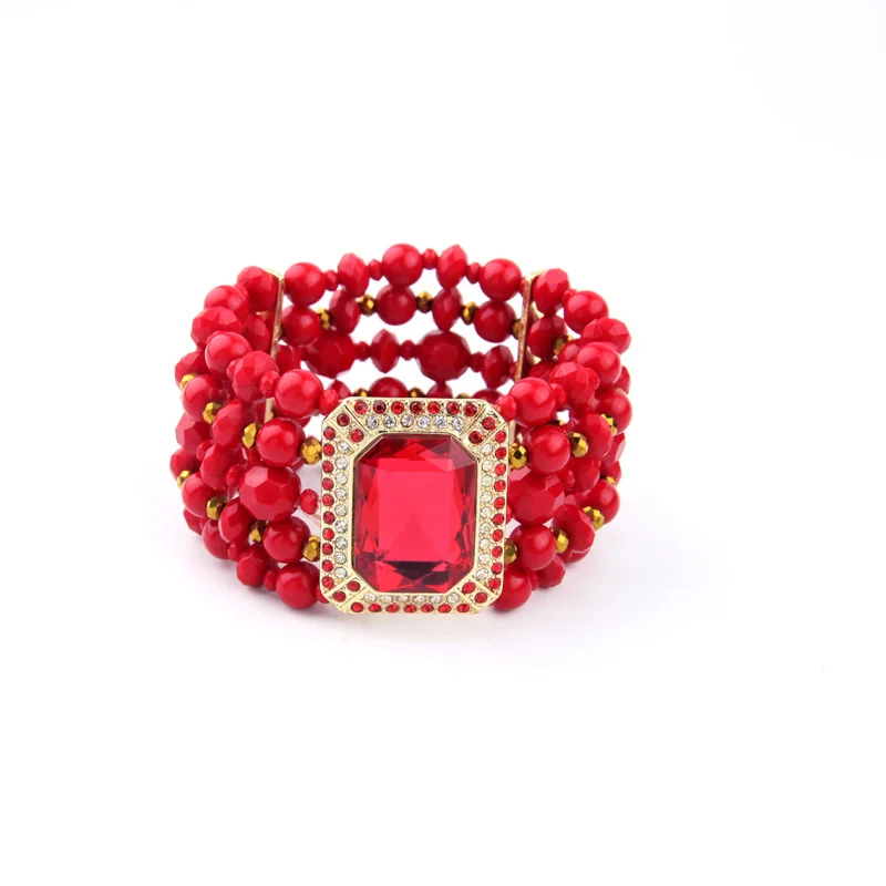 

Bulk Price Elegant Noble Fascinated Grand Bangle Red Beads Chain Multilayer Geometric Crystal Bangles For Women Masquerade