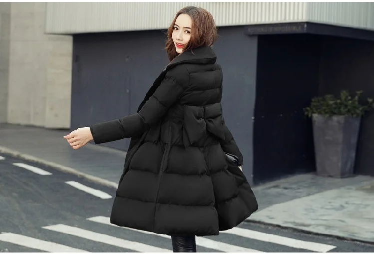 Зимняя женская милая куртка с большим бантом на спине, с высокой талией, пышная юбка-свинг, Стильная хлопковая куртка, хлопковая куртка, пальто, женская одежда