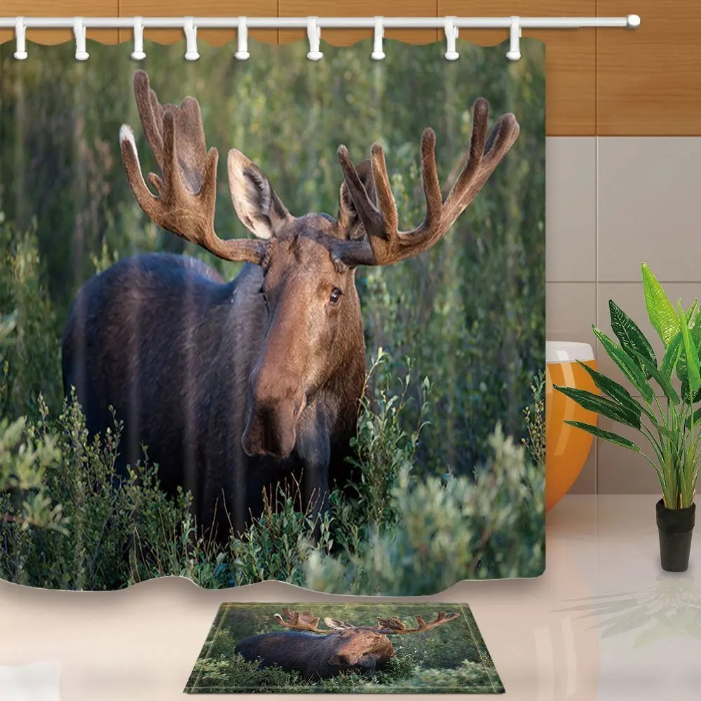 Nature Scenery Decor Moose Stands on Green Grassland Waterproof