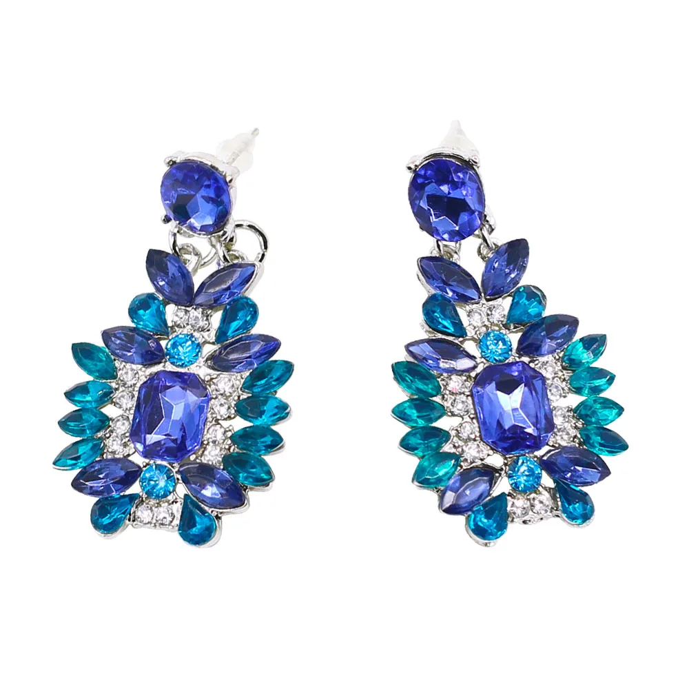 Women Fashion Blue Crystal Rhinestone Dangle Earrings Eardrops Party