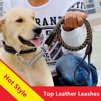 

High Quality Top Cowhide Medium/Large breed Dog Collars Leash Dog Chain Pet Traction Rope Solid Leather Less 50 KG Pet Supplies