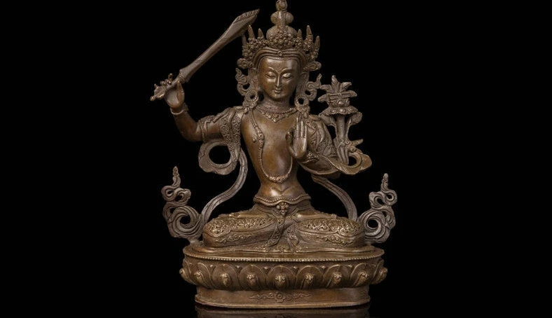 China Tibet Manjushri Buddha Hold Sword Bronze Statue