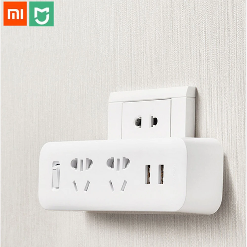 Продажа Оригинальный Xiaomi Mijia Мощность полосы конвертер Портативный Plug Путешествия адаптер для Офис 5 В 2.1A 2 розетки 2 USB быстро зарядки