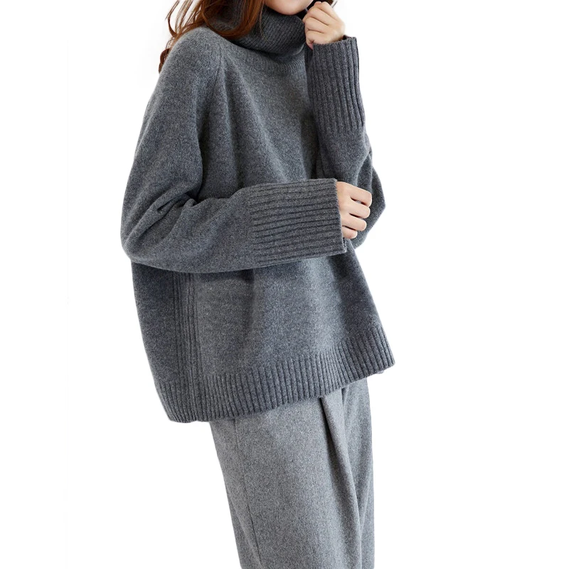 

Winter Women New Fashion Cashmere Wool Warm Solid Sweaters Casual Full Sleeve Turtleneck Loose Knitted Pullovers