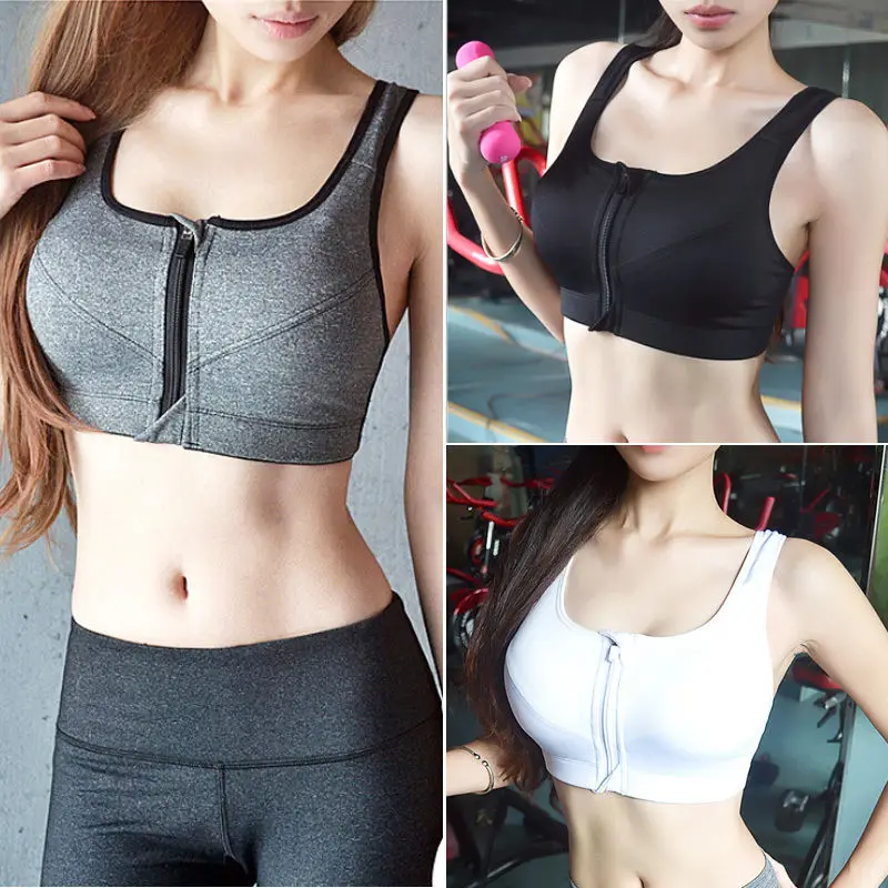 

2019 New Style Zipper Women Sport Yoga Bra Workout Tank Tops Stretch Seamless Racerback Fitness Padded