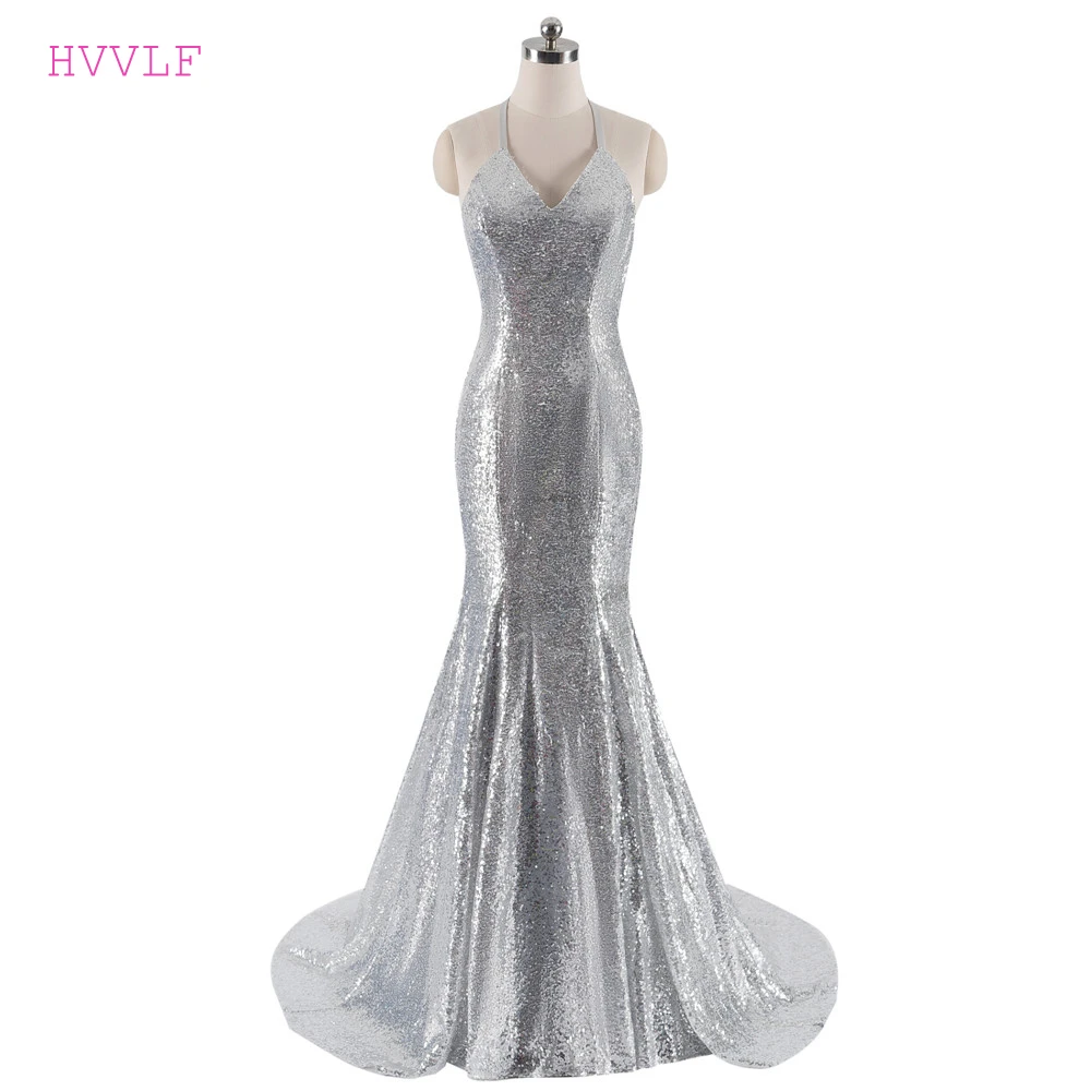 silver halter prom dress