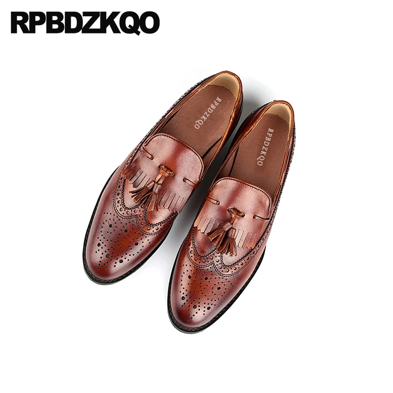 Ботинки Wingtip мужские из натуральной кожи праздничные туфли ручной работы для