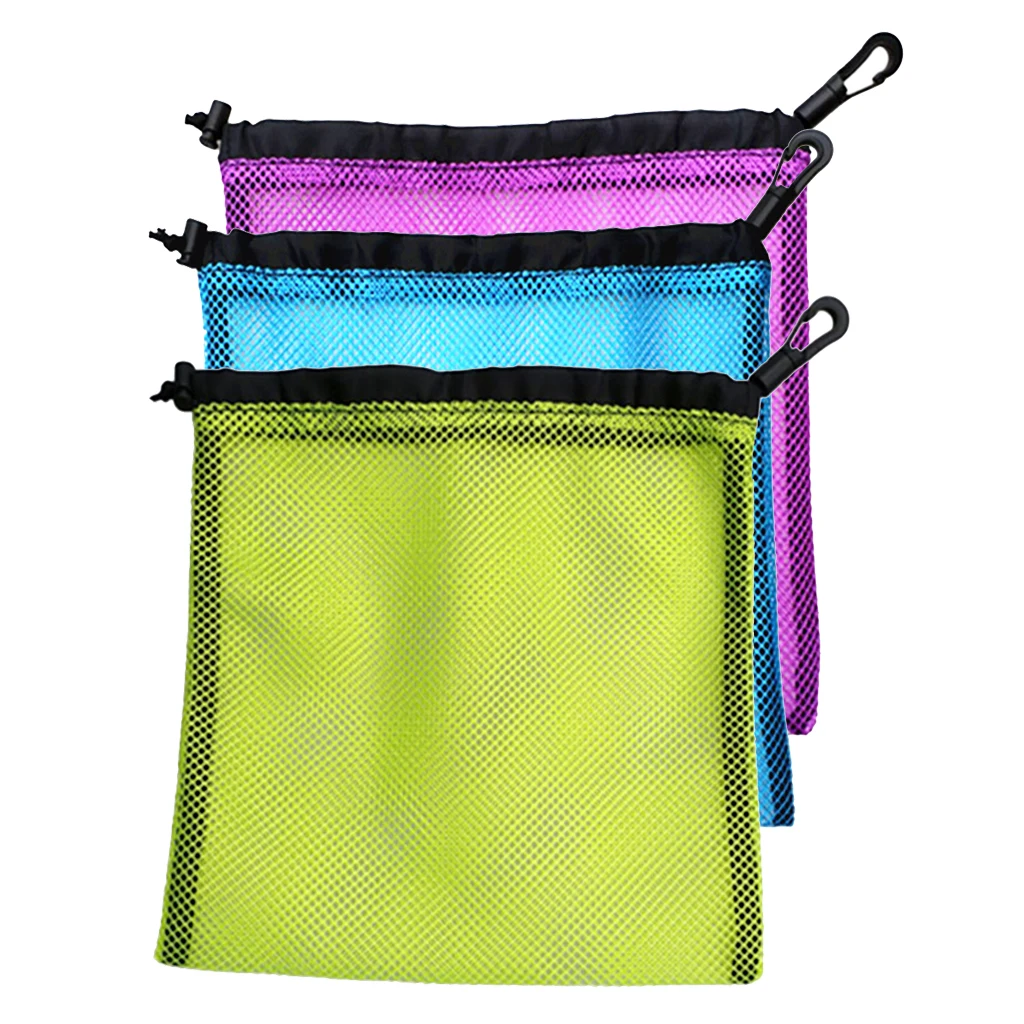 20 x 24cm 3Pcs Lightweight Nylon Mesh Nets Bag Pouch Golf Tennis 30 Balls Carrying Holder Storage Drawstring Bag