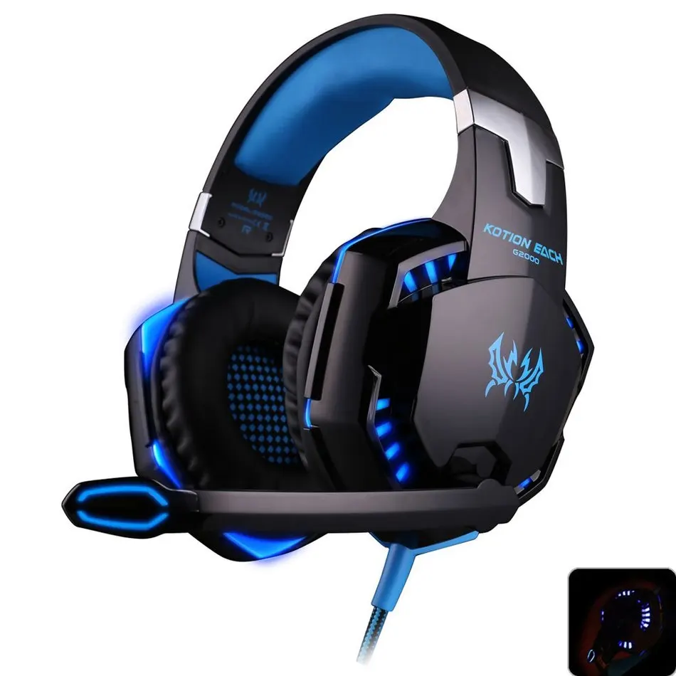  New Arrival EACH G2000 Stereo Surrounded Over-Ear 2.2m Wired Gaming Headset Earphone with Light & Hidden Micfor Computer PC Game 