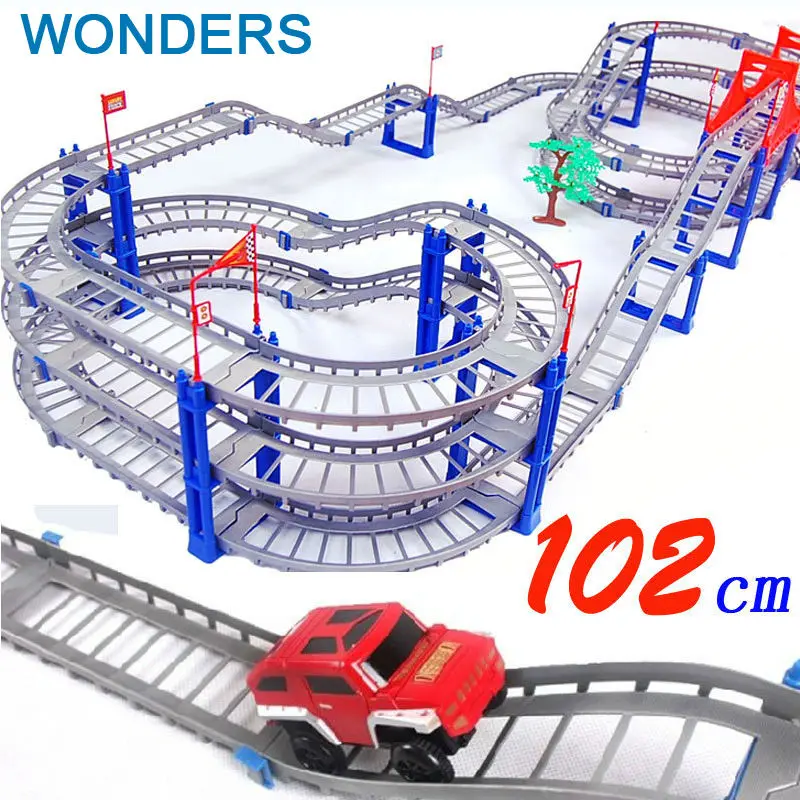  140pcs supper big DIY Assemb Slots Off-road Vehicle 3D Electric Rail Car 3Layers Slot Kit Spiral Track Roller Coaster Child Gift 