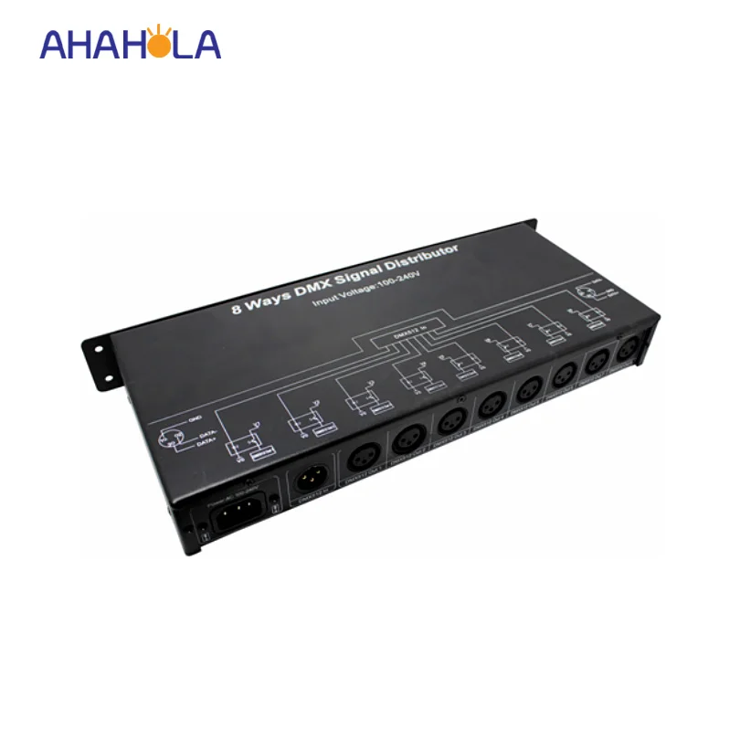 

8 way dmx splitter amplifier dmx 512 signal distributor for digital led lights ac 110/220v most connect 16pcs signal amplifier