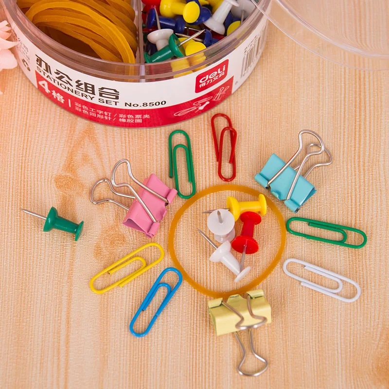 1 Box/Lot Useful 4-Type Desk Set for School Stationery & Office Supply, Nail & Clip Rubber Band Binder
