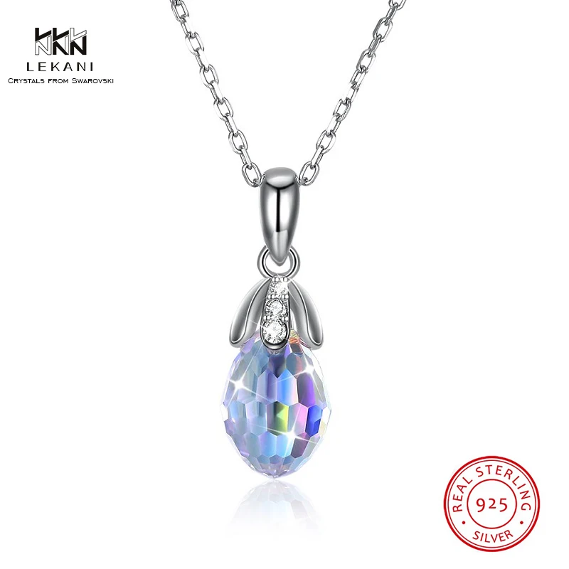 LEKANI Crystals From Swarovski Necklace 925 2018 Water Drop Pendant Glamour Vintage Women's Christmas Gift | Украшения и