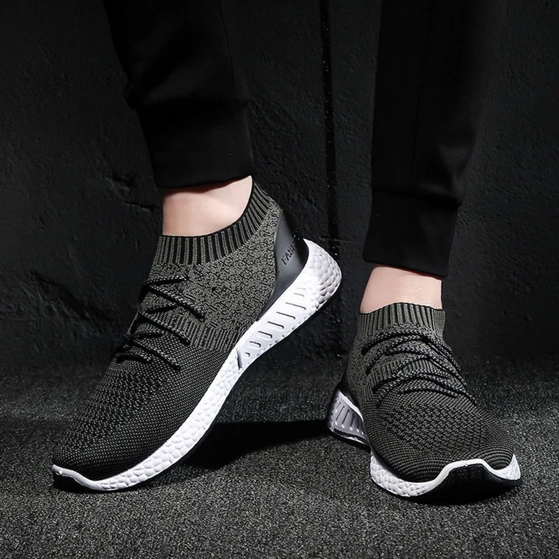 

Sfit Men Knitting Vulcanize Shoes Sneakers Breathable Casual Male Air Mesh Lace Up Sports Shoes Tenis Spring Adult Trainer 2019