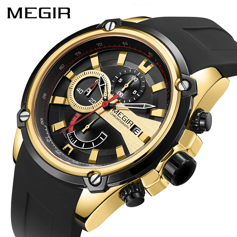 

MEGIR Men Sport Watches Luxury Brand Fashion Waterproof Chronograph Quartz Watch Silicone Strap Military Male Relogio Masculino