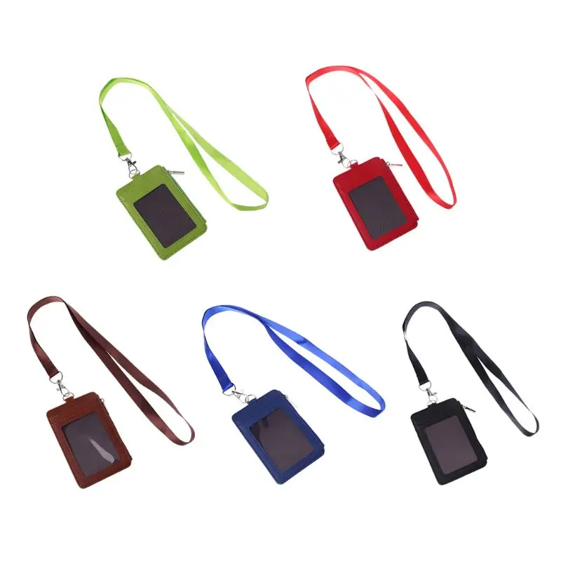

1Pc Leather ID Badge Cards Holder Lanyard Credit Card Case Business Organizer Bag Card Holder
