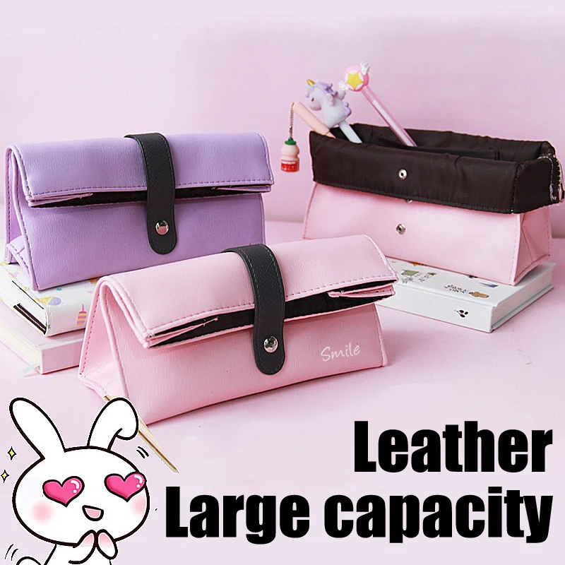 

Macaron Color Cute Pencil Case Large Capacity PU Leather Buckle Pencilcase Pencil Box Kalem Kutusu School Supplies Stationery