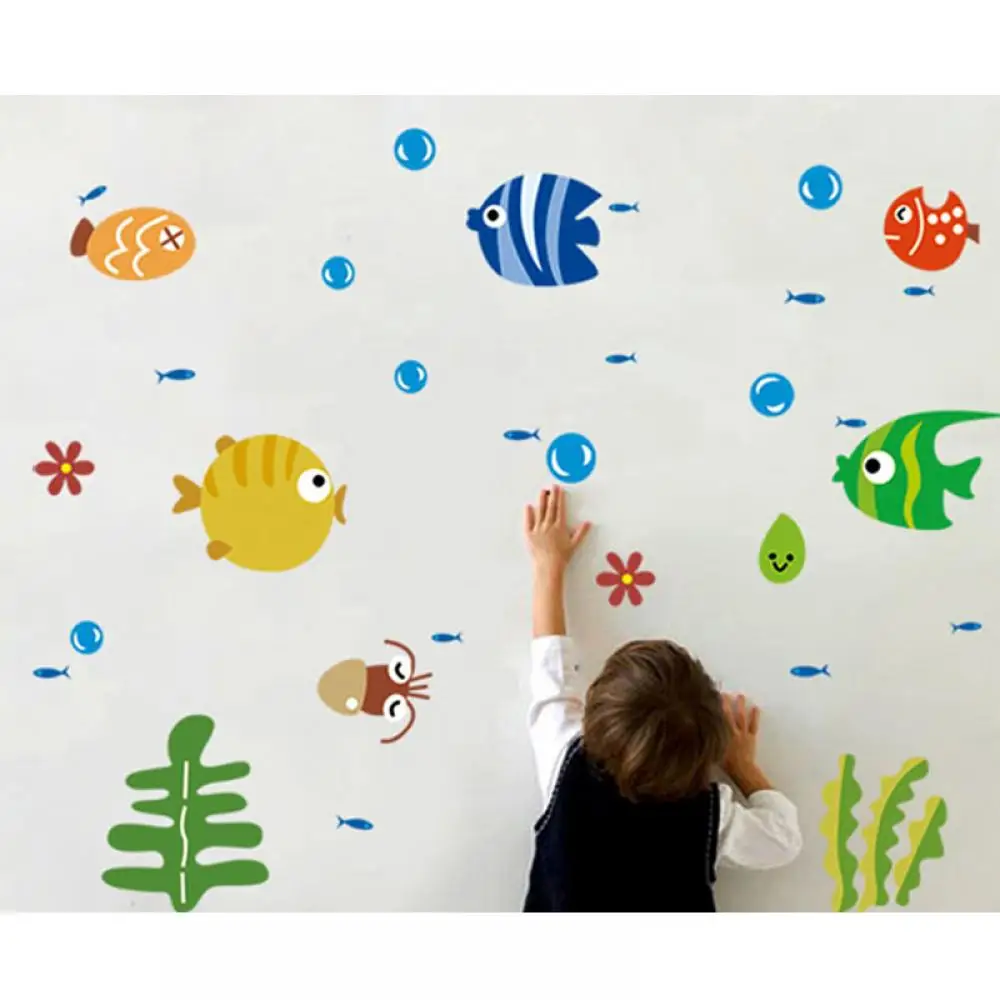 Removable PVC Wall Sticker Kids Baby Room Bathroom Nursery Small Cartoon Fish Ocean Animal Sea Bubble Hot Sale Home Decor