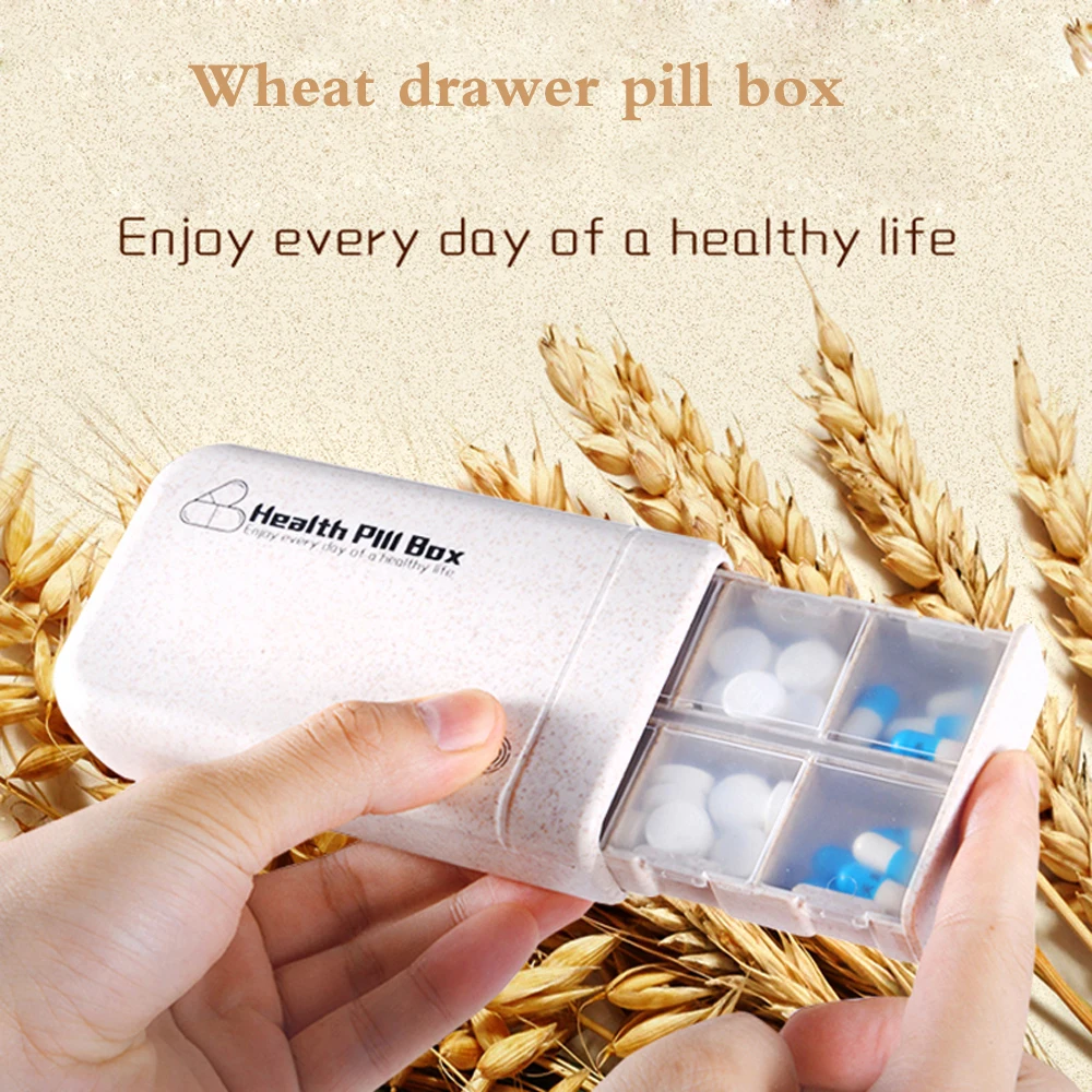 

Portable Wheat Pill Boxs Small Grid drawer Pill Box Tablet Splitters Medicine Dispenser Sealed Container Wheat Straw Safety