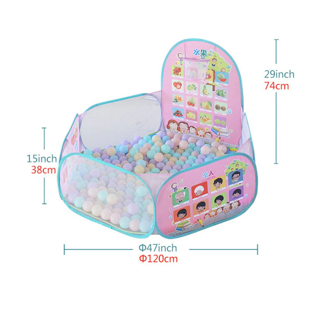 Fun Pop Up Ball Pit Pool Toddler Baby Play Tent Playhouse Playpen with Basketball Hoop Developmental play Game Toy 120CM/ 47''